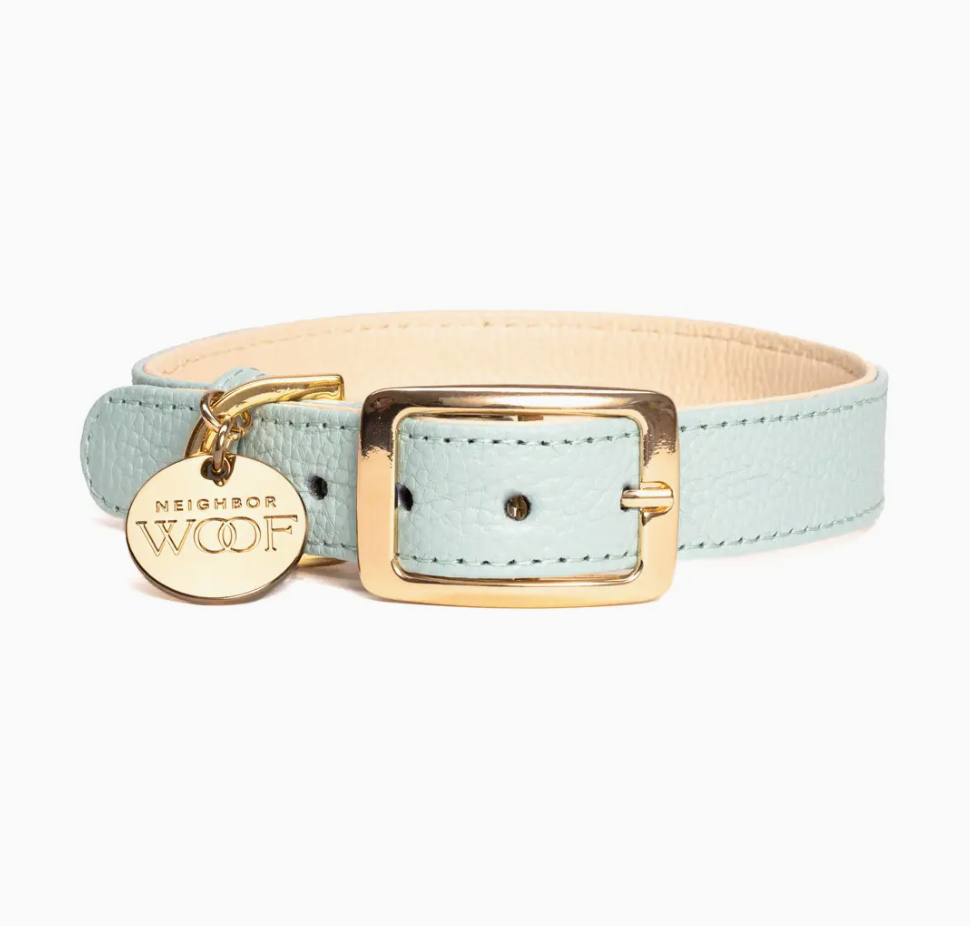 Leather Collar and rope leash dark light blue