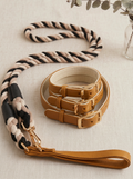 Leather Collar and rope leash burnt brown