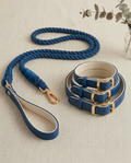 Leather Collar and rope leash Blue