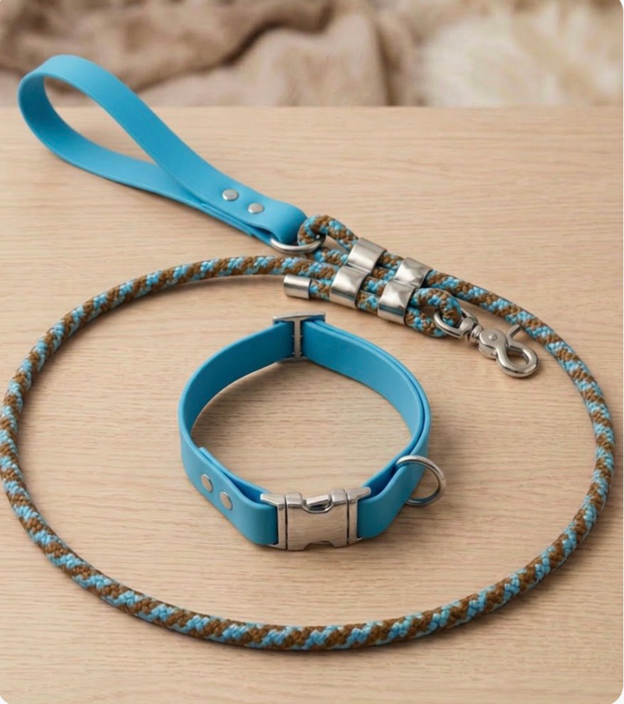 Arctic woof bio-thane collar and rope leash