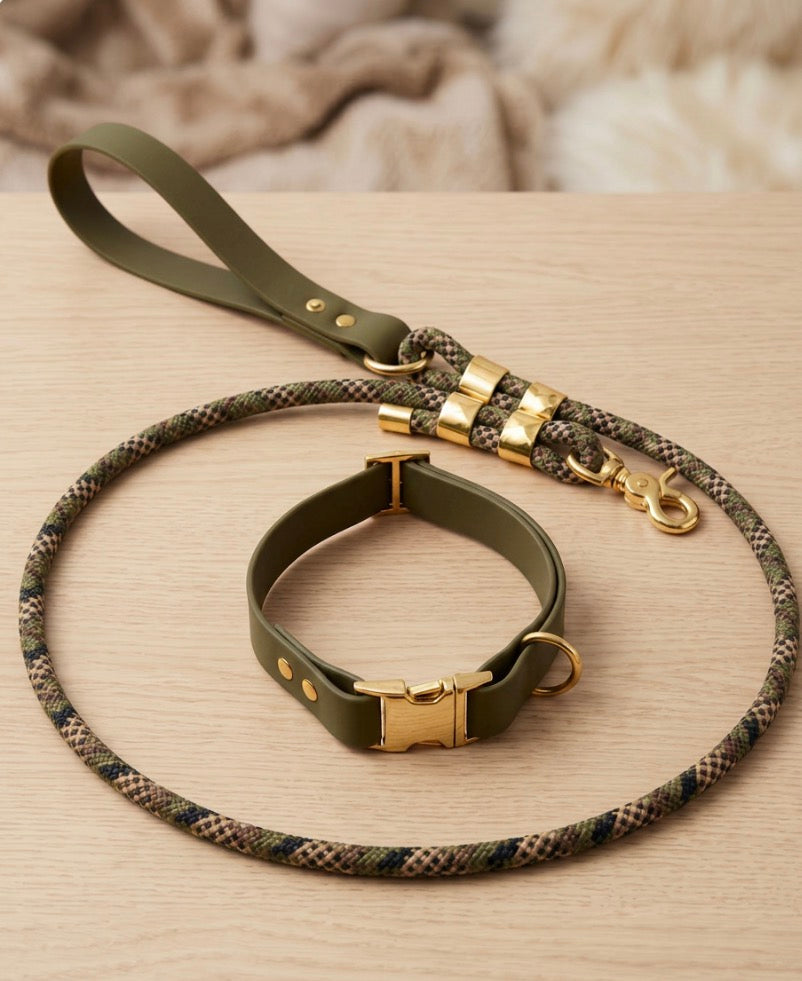 Camo bio-thane collar and rope leash