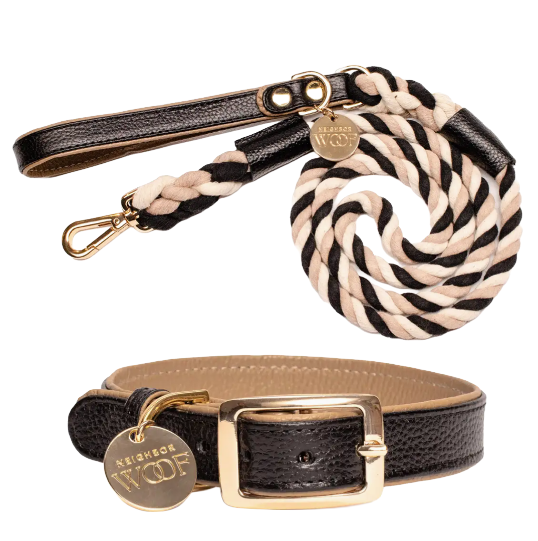 Leather Collar and rope leash dark mocha