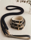 Leather Collar and rope leash black