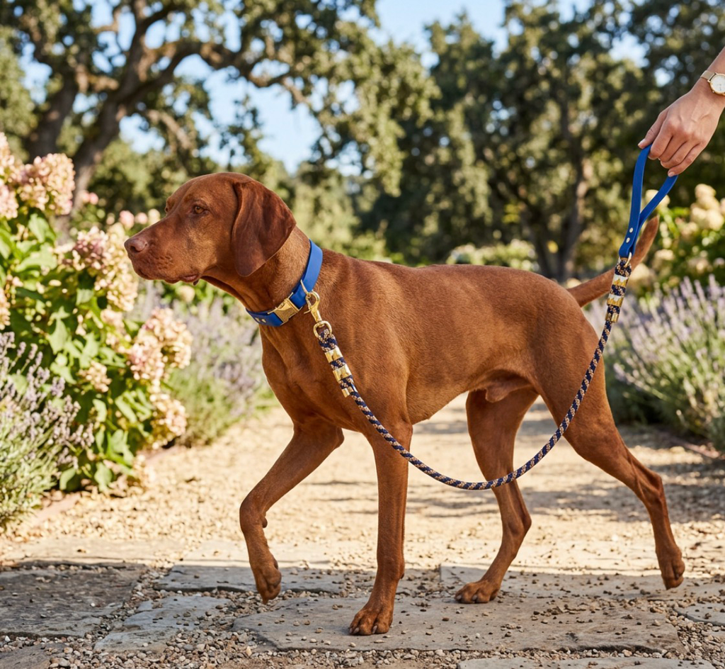Rich navy bio-thane collar and rope leash