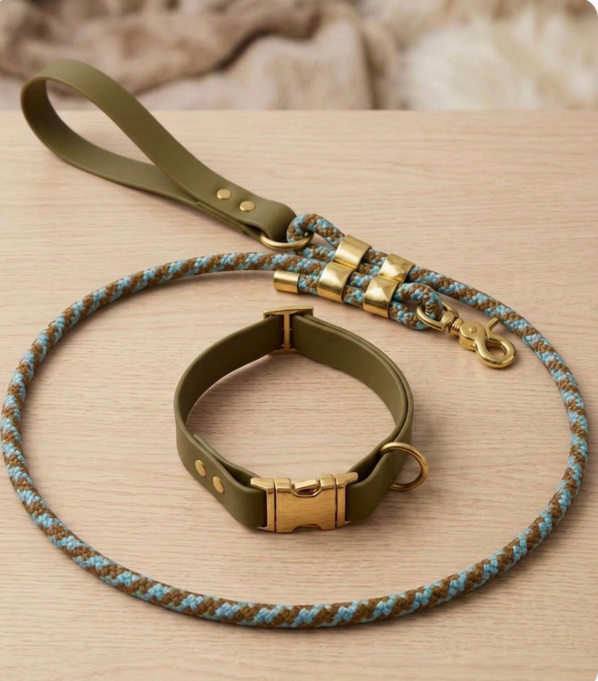 Seaweed bio-thane collar and rope leash